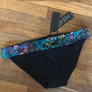 Skechers, black/floral bikini bottom, size large